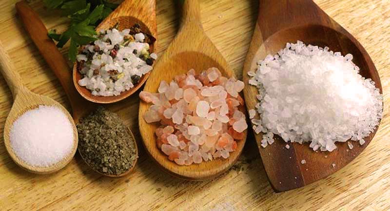 cucharas de madera con diferentes tipos de sal